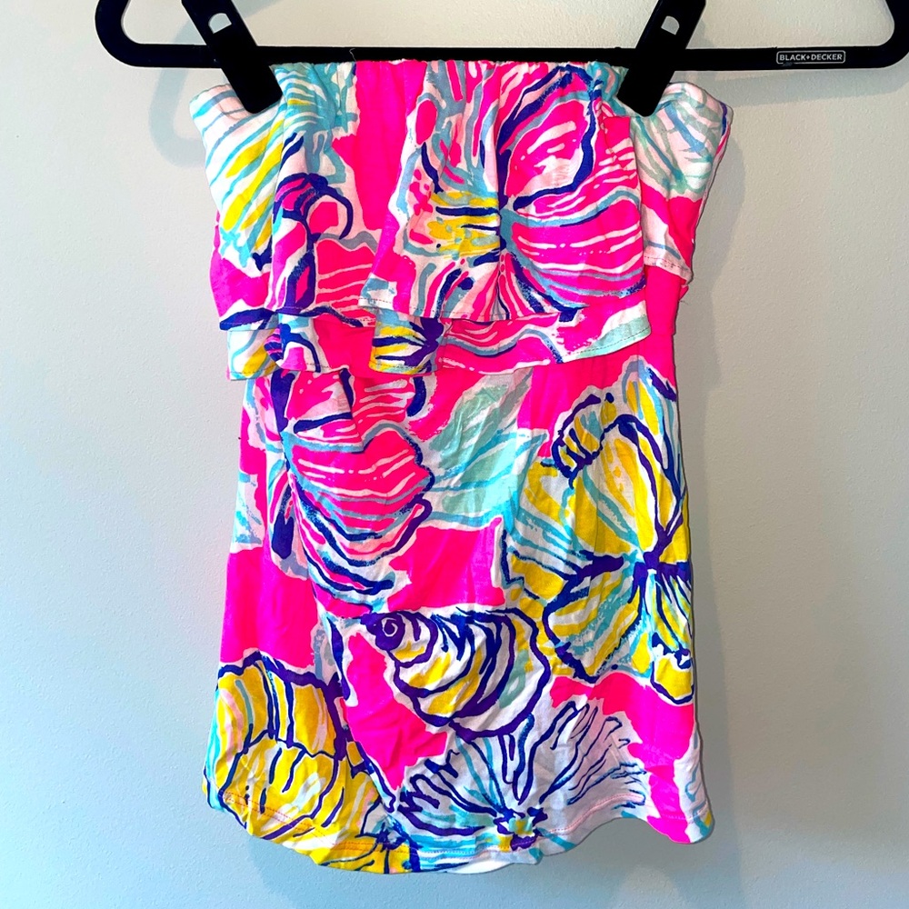 Lilly Pulitzer Floral Ruffle Strapless Top